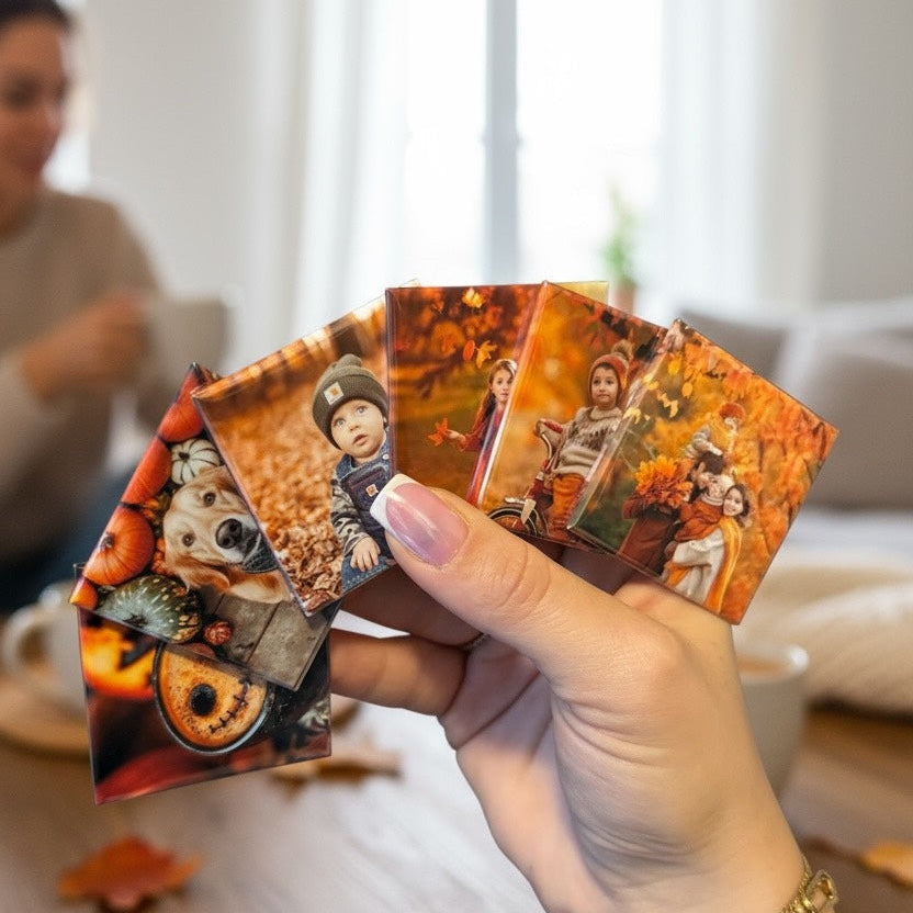 Custom photo magnet with strong hold on fridge.