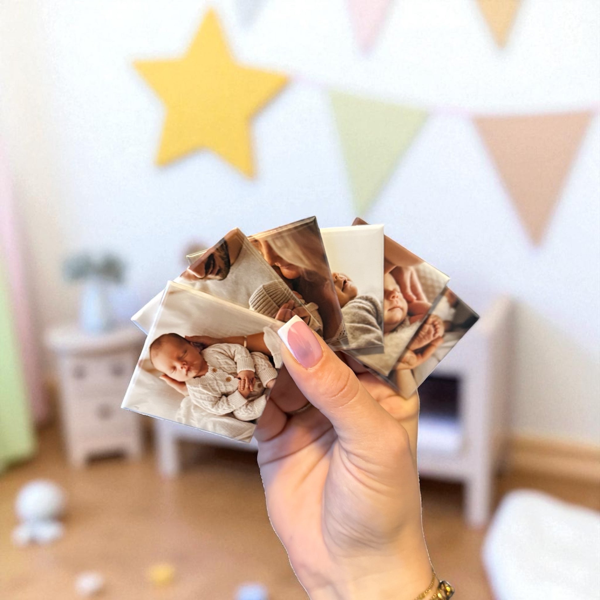 Custom photo magnet with strong hold on fridge.