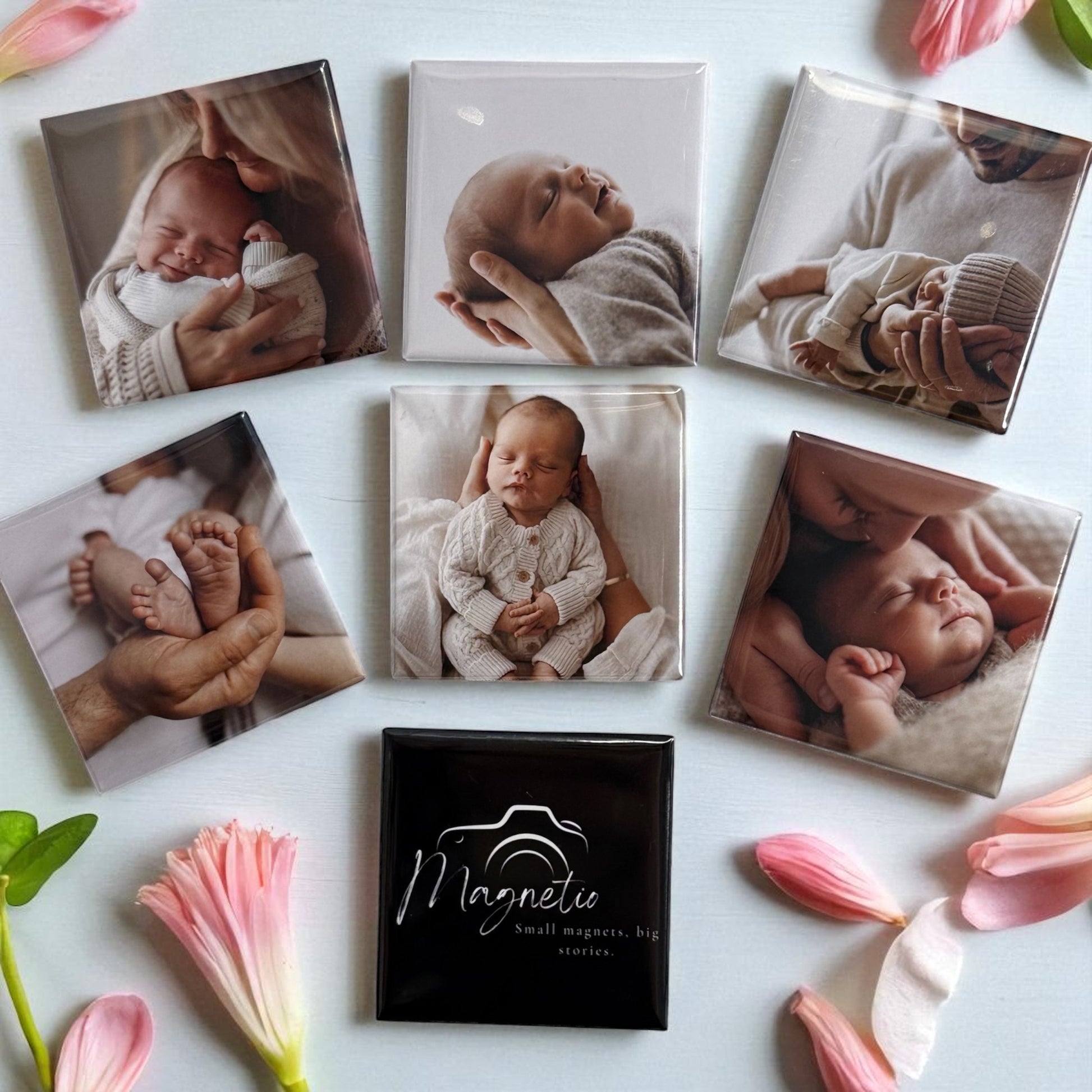 Custom photo magnet with strong hold on fridge.